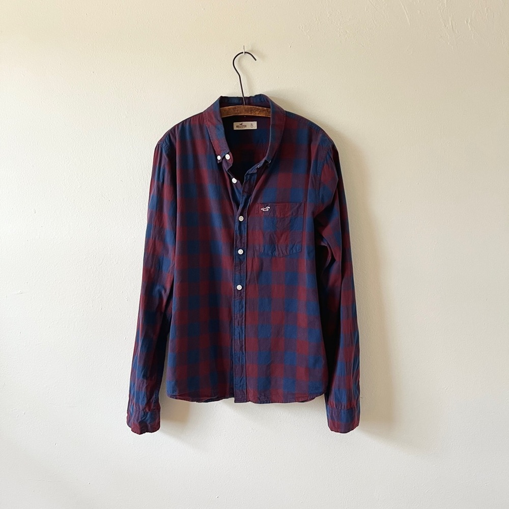 Blueberry & Raspberry Check Hollister XL Long Sleeve 100% Cotton Casual Shirt - Picture 3 of 10